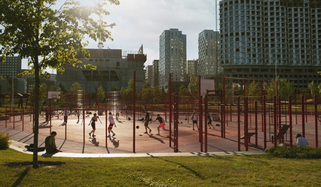 Analog city landscape with buildings in daylight